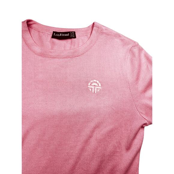 Louis Féraud Pink Cotton Knit Logo Tee Vintage 2000s Size Small - Picture 4 of 9